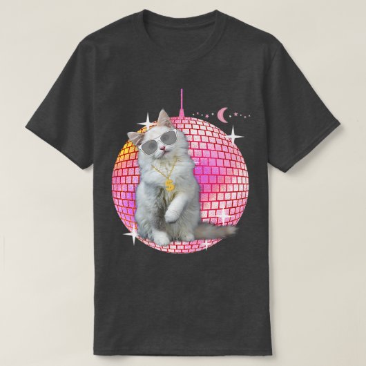 Cute Cat, Funny Cat, Disco Retro Techno DJ Cat Pa T-shirt (Design voorkant)