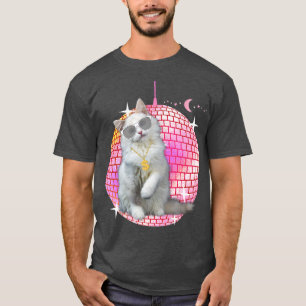 Cute Cat, Funny Cat, Disco Retro Techno DJ Cat Pa T-shirt