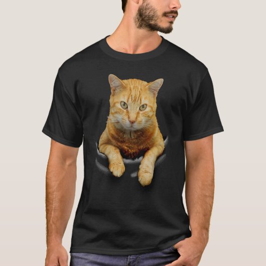 Cute Cat Funny Cat Peeking out Pocket  For Cat Lov T-shirt (Voorkant)