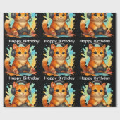 cute cat gamer birthday gift wrapping paper  cadeaupapier (Vlak)