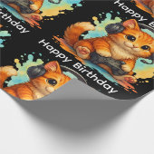 cute cat gamer birthday gift wrapping paper  cadeaupapier (Hoek)