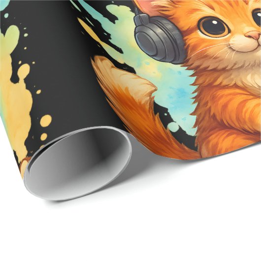 cute cat gamer birthday gift wrapping paper  cadeaupapier (Rol Hoek)