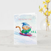 Cute Cat, gezleid in sneeuw, feestdag blanco gevou Kaart (Gele Bloem)