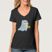 Cute Cat Ghost With Lantern Spook Phantom Hallowee T-shirt (Voorkant)