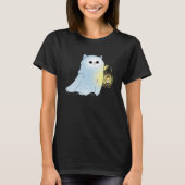 Cute Cat Ghost With Lantern Spook Phantom Hallowee T-shirt (Voorkant)