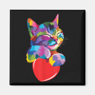 Cute Cat Gift for Kitten Lovers Colorful Art Kat Magneet