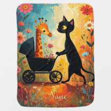 Cute Cat Giraffe Baby Blanket