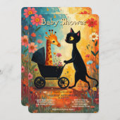 Cute Cat Giraffe Baby Shower Invitation Kaart (Voorkant / Achterkant)