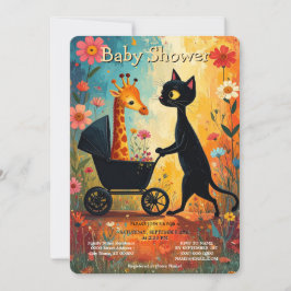 Cute Cat Giraffe Baby Shower Invitation Kaart