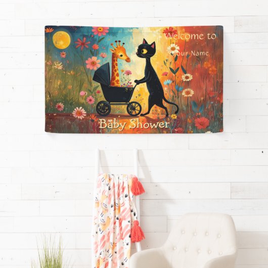 Cute Cat Giraffe Baby Shower Spandoek (Insitu)