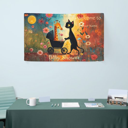 Cute Cat Giraffe Baby Shower Spandoek (Beurs)