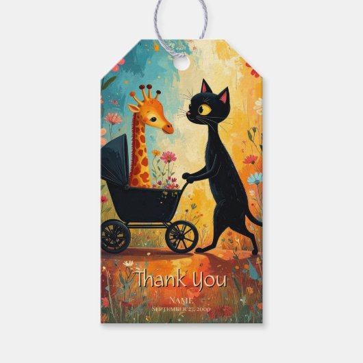 Cute Cat Giraffe Gift Tag Cadeaulabel (Voorkant)