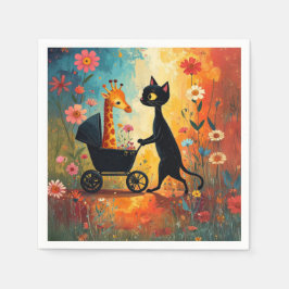 Cute Cat Giraffe Napkins Servet