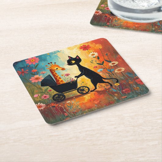 Cute Cat Giraffe Paper Coaster Kartonnen Onderzetters (Schuin)
