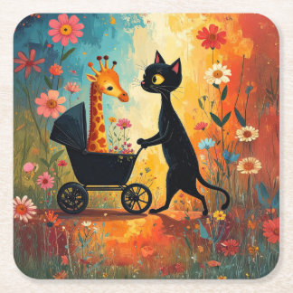 Cute Cat Giraffe Paper Coaster Kartonnen Onderzetters