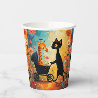 Cute Cat Giraffe Paper Cups Papieren Bekers