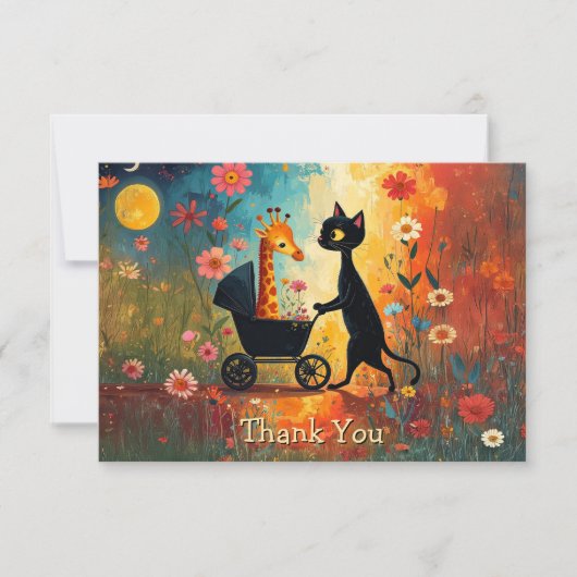 Cute Cat Giraffe Thank You Card Bedankkaart (Voorkant)