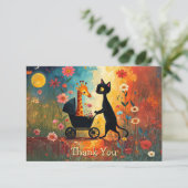 Cute Cat Giraffe Thank You Card Bedankkaart (Staand voorkant)
