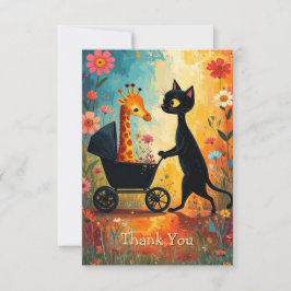 Cute Cat Giraffe Thank You Card Bedankkaart