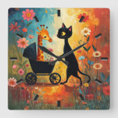 Cute Cat Giraffe Wall Clock Vierkante Klok (Voorkant)
