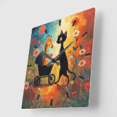 Cute Cat Giraffe Wall Clock Vierkante Klok (Hoek)