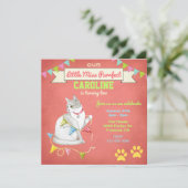 Cute Cat Girls Birthday Party Invitation Kaart (Staand voorkant)