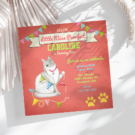 Cute Cat Girls Birthday Party Invitation Kaart