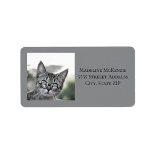 Cute Cat Glasses Grey Address Label