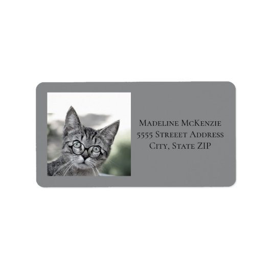 Cute Cat Glasses Grey Address Label (Voorkant)