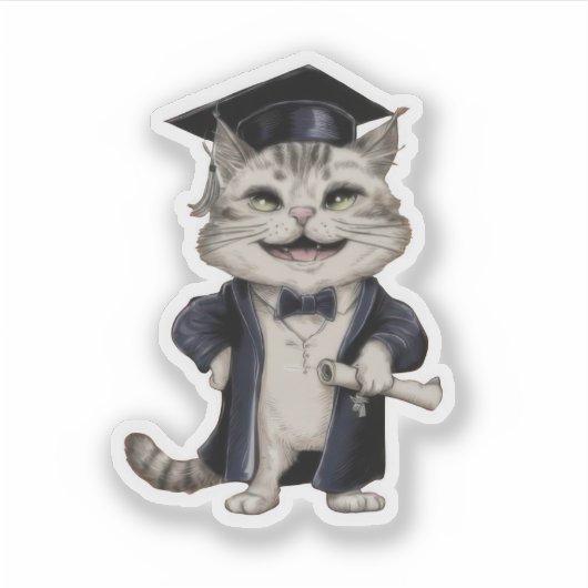 Cute Cat Graduation Sticker (Voorkant)