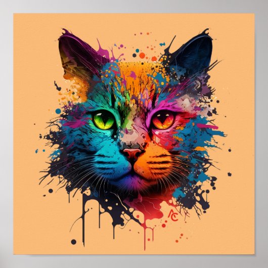 Cute Cat - Graffiti Neon Ink Splash Poster (Voorkant)