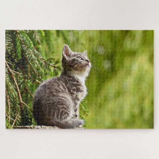 Cute Cat Gray Kitten Green Pine Tree Legpuzzel (Horizontaal)