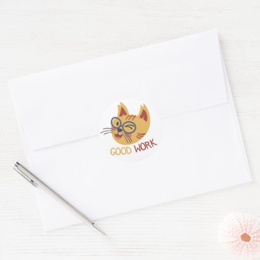 Cute Cat Great Job Sticker (Envelop)