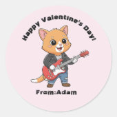 Cute cat guitar player  Valentine  Ronde Sticker (Voorkant)