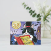 Cute Cat Halloween Art Witch Magic Briefkaart (Staand voorkant)