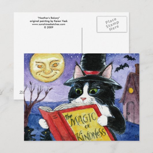 Cute Cat Halloween Art Witch Magic Briefkaart (Voorkant / Achterkant)