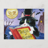 Cute Cat Halloween Art Witch Magic Briefkaart (Voorkant)