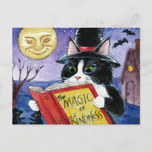 Cute Cat Halloween Art Witch Magic Briefkaart (Voorkant)