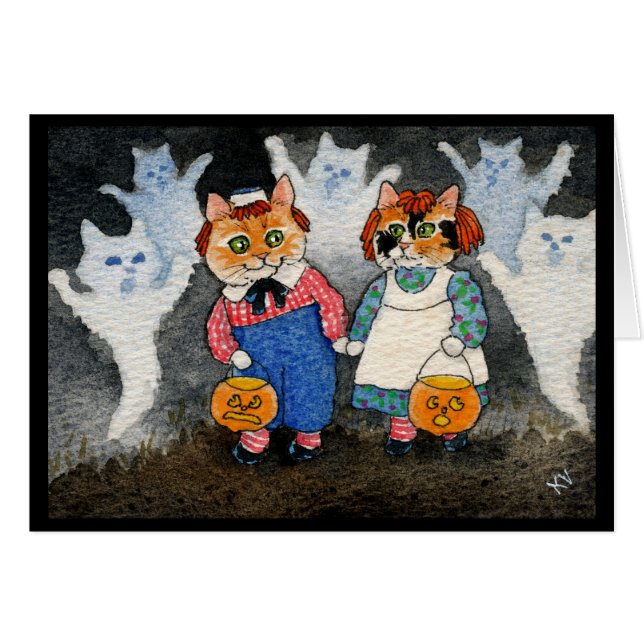 Cute Cat Halloween Ghosts Pumpkin (Voorkant Horizontaal)