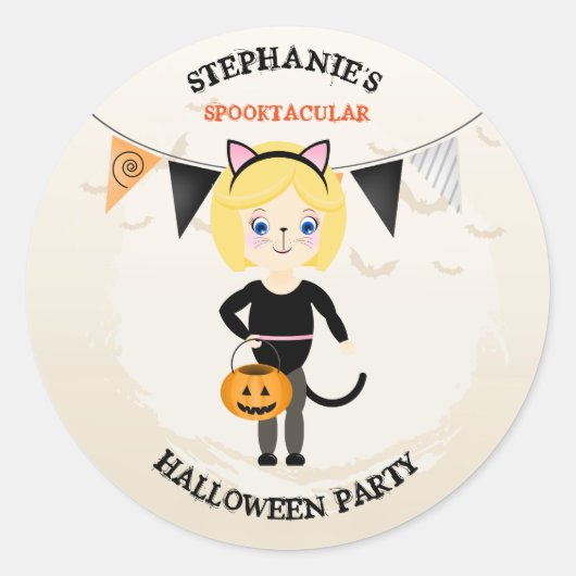 Cute Cat Halloween Party Ronde Sticker (Voorkant)