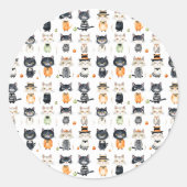 Cute Cat Halloween Ronde Sticker (Voorkant)