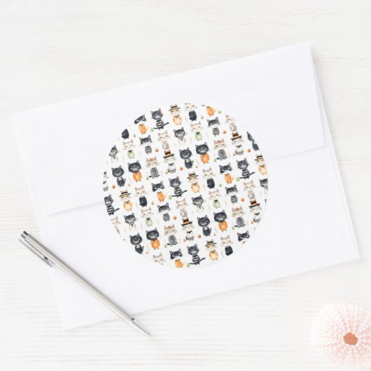 Cute Cat Halloween Ronde Sticker (Envelop)