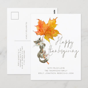 Cute Cat Handgeschreven Script Happy Thanksgiving Briefkaart