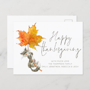 Cute Cat Handwrite Script Happy Thanksgiving Briefkaart