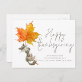 Cute Cat Handwrite Script Happy Thanksgiving Briefkaart (Voorkant / Achterkant)