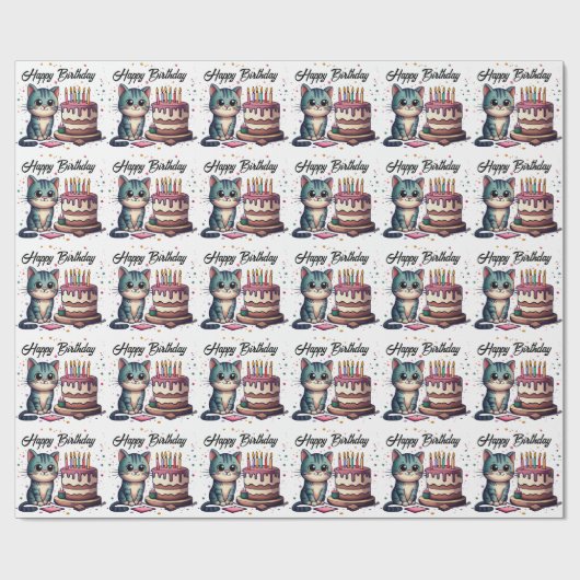 Cute Cat Happy Birthday Cadeaupapier (Vlak)