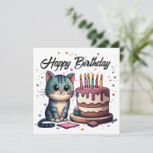 Cute Cat Happy Birthday Kaart (Staand voorkant)