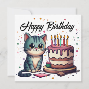 Cute Cat Happy Birthday Kaart