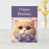 Cute Cat Happy Birthday Kaart (Gele Bloem)