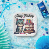 Cute Cat Happy Birthday Papieren Bordje (Feest)